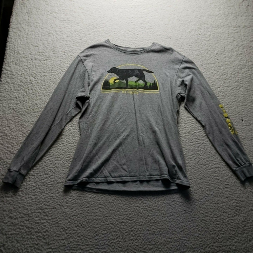 Columbia Shirt Mens Medium Gray Dog Outdoor Mountain Graphic Long Sleeve Tee